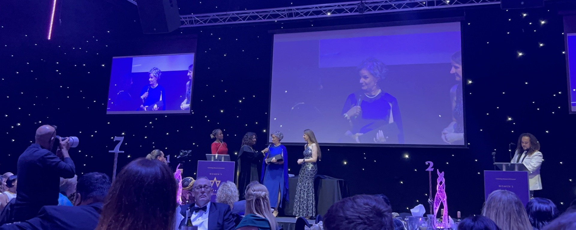 Linda Neville on Women's Awards 2023 stage winning awards